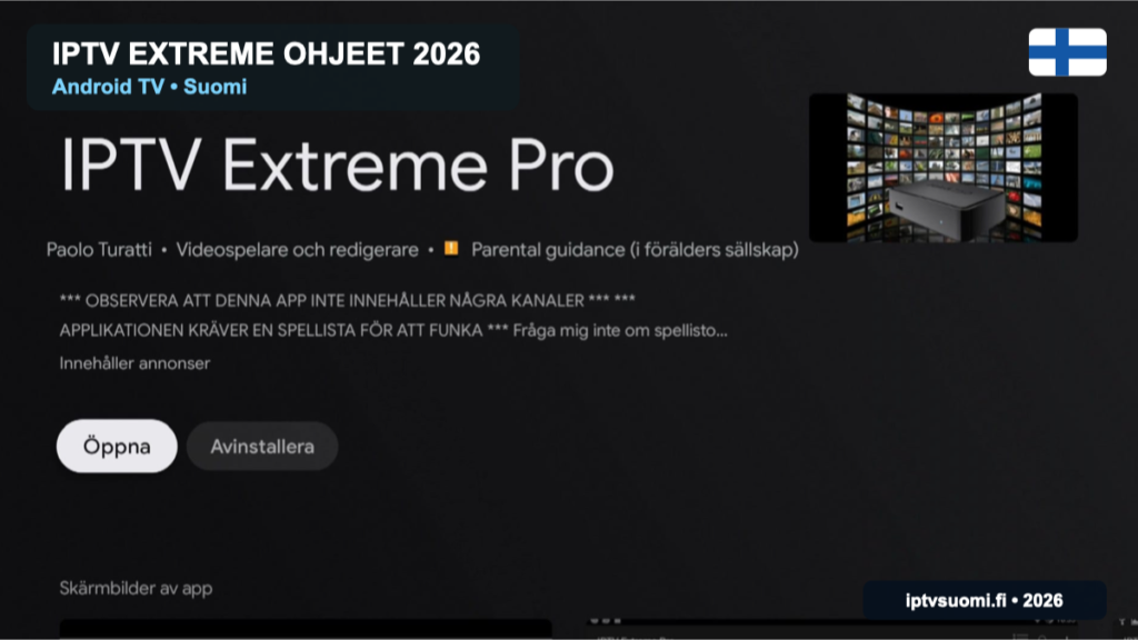 IPTV Extreme ohjeet 2026 Android TV -asennus