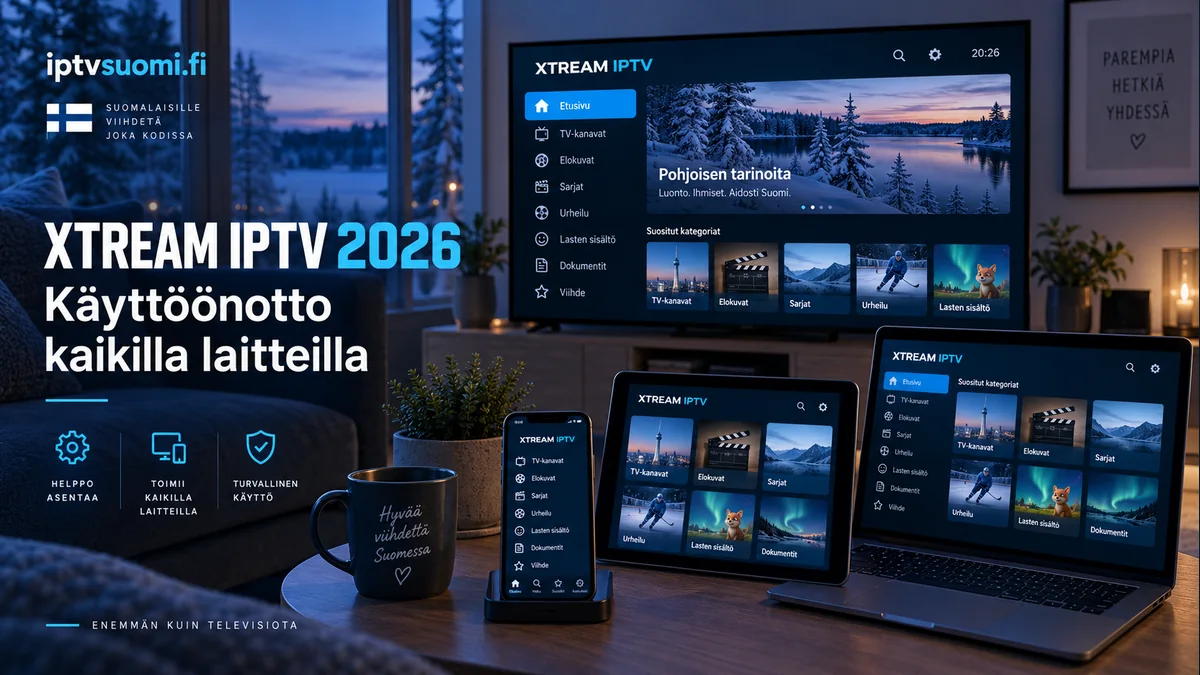 Xtream IPTV 2026 käyttöönotto televisiolla, puhelimella, tabletilla ja tietokoneella